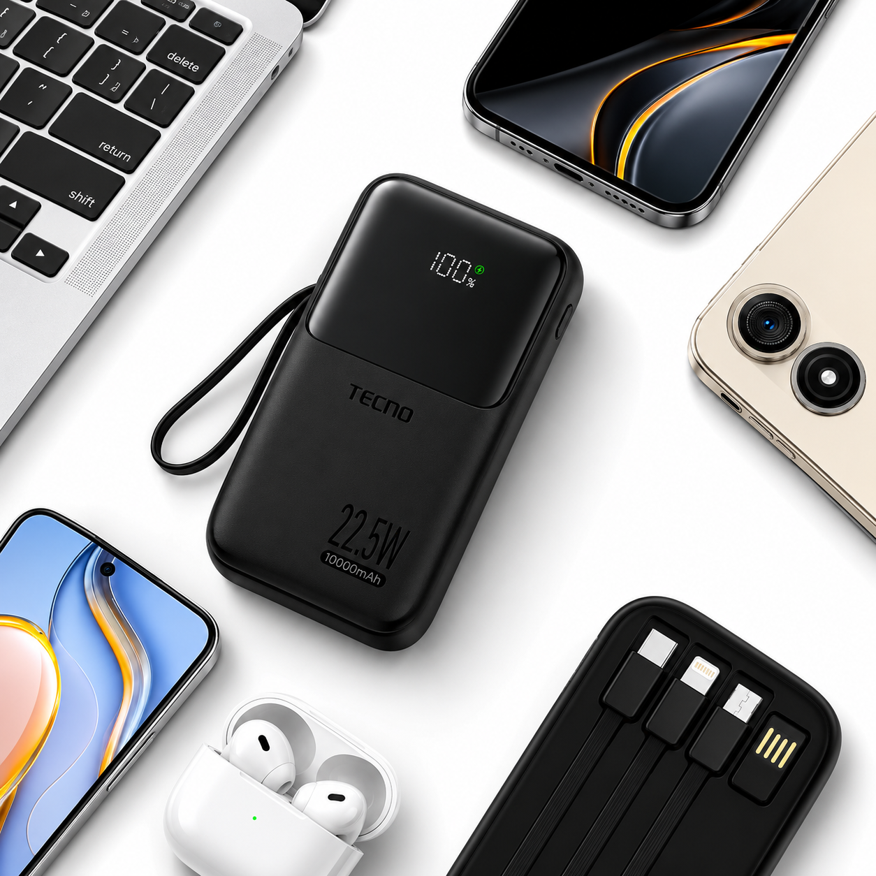 TECNO S101Q Power Bank 10000mAh – Charge Rapide 22.5W avec 4 Câbles Intégrés | Livraison Gabon | Kadmarket